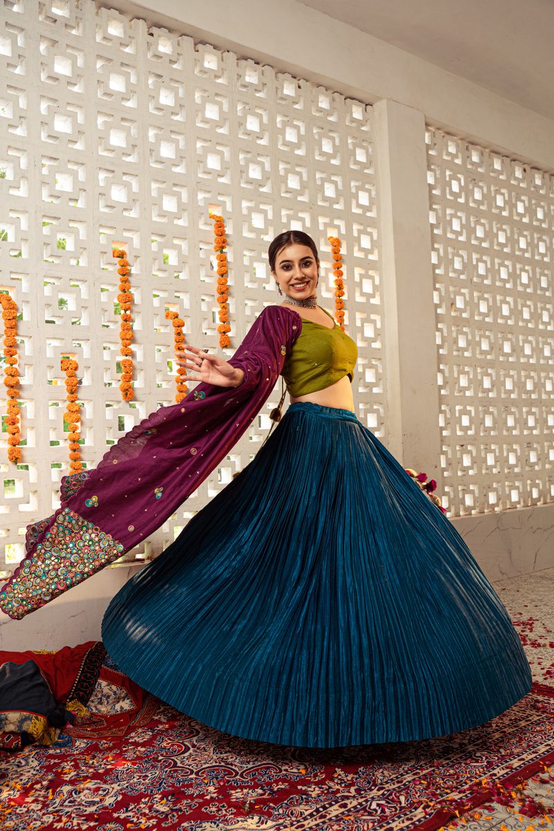 Teal Pleated Lehenga – Navratri Collection Ahmedabad